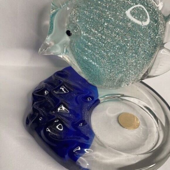 VTG PartyLite Art Glass Sparkly Blue Tropical Fish Tea Light Candle Holder 4" T - Picture 12 of 12
